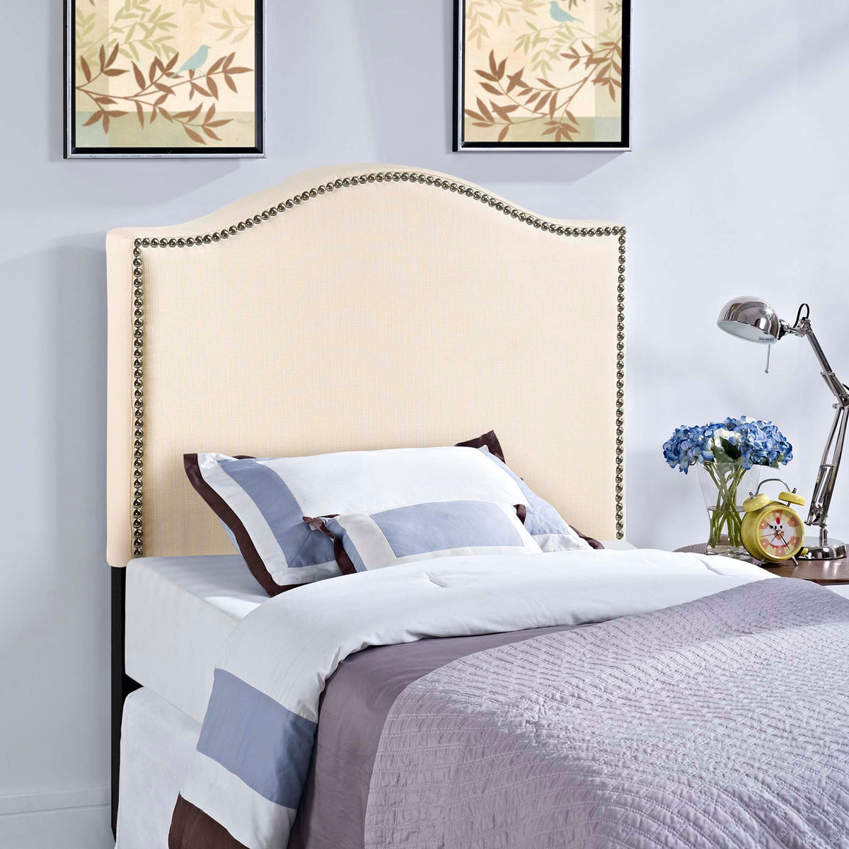 Curl Nailhead Upholstered Headboard - Twin, Ivory