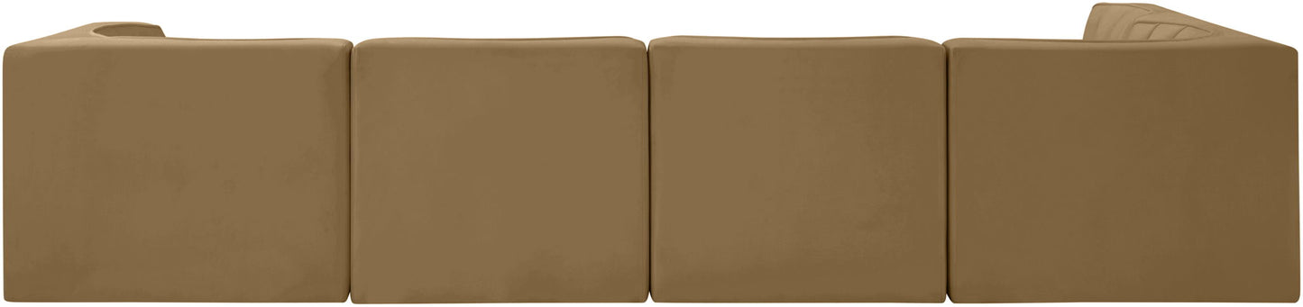 Rummi - Velvet Performance Fabric Upholstered 5 Piece Modular Sectional, L-Shaped (Right)