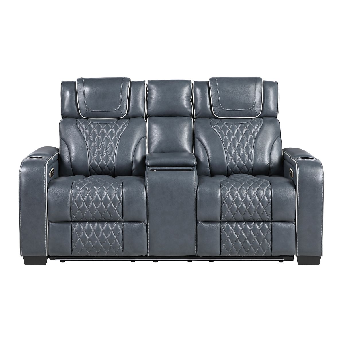 Apex Power Double Reclining Love Seat with Center Console, Power Headrests, Storage Arms with Cup Holders, Wireless charger, Air Massage and Heat, LED Lighting and Charging Ports
