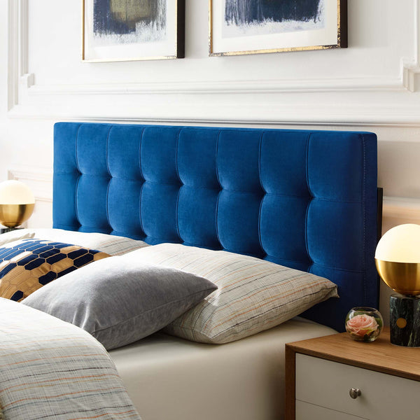 Lily Biscuit Tufted Performance Velvet Headboard - Queen, Navy