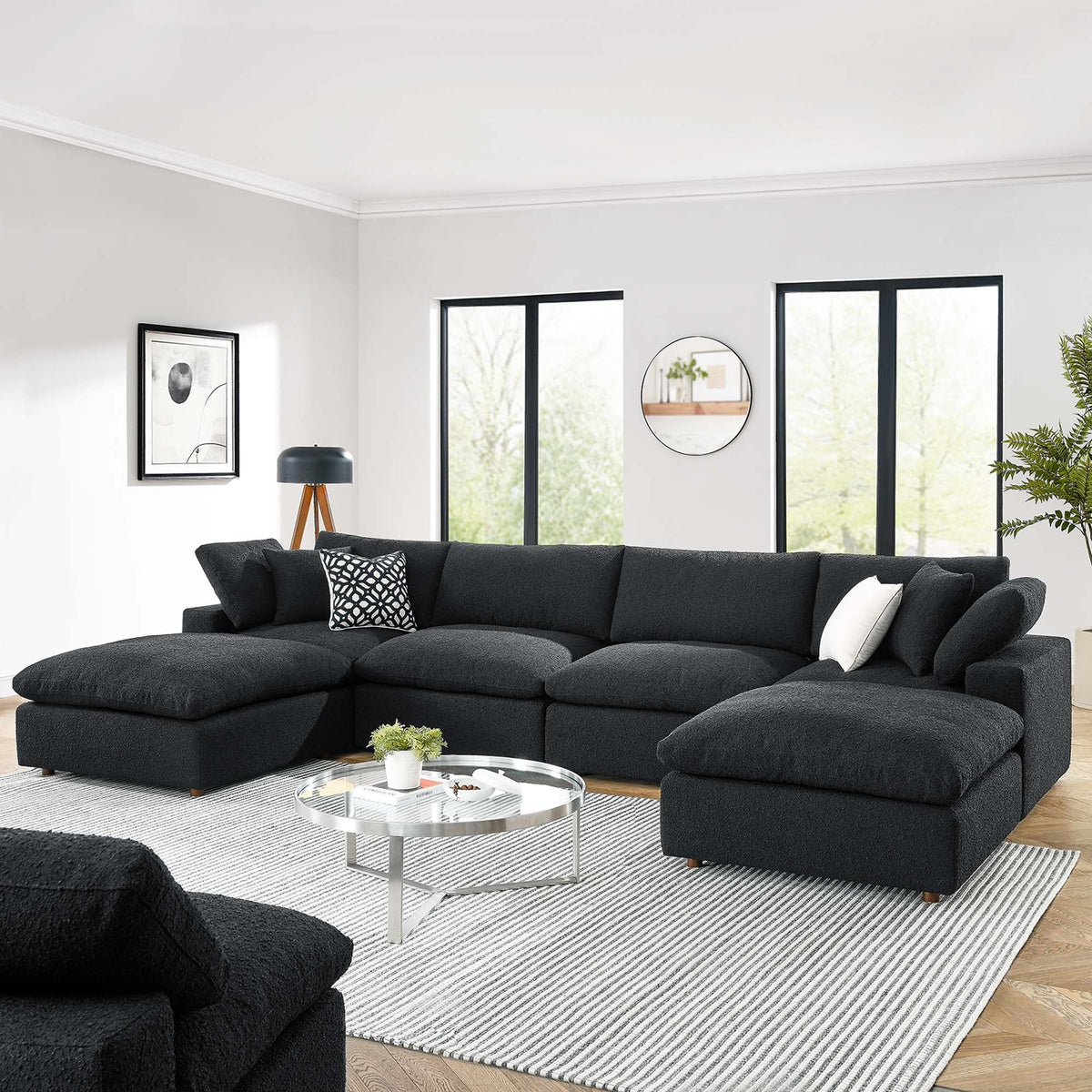 Commix Down Filled Overstuffed Boucle 6-Piece Sectional Sofa - Black