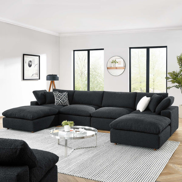 Commix Down Filled Overstuffed Boucle 6-Piece Sectional Sofa - Black