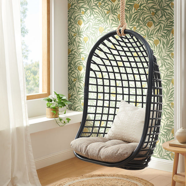 Tamsin Open Grid Weave Natural Rattan Hanging Chair - Black