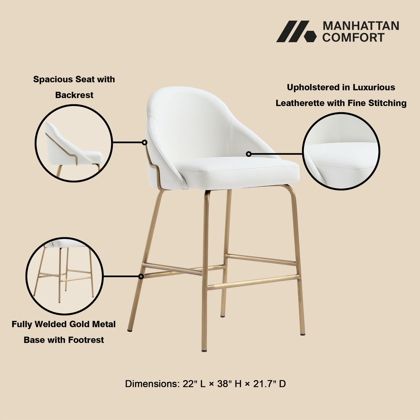 Manhattan Gracie - Counter Stool With Gold Base