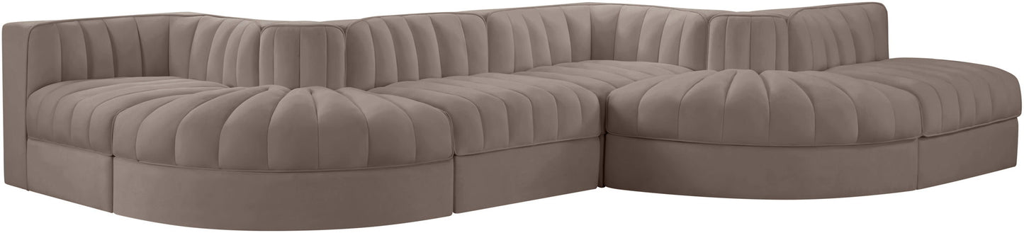 Rummi - Rounded Velvet Performance Fabric Upholstered 6 Piece Modular Sectional