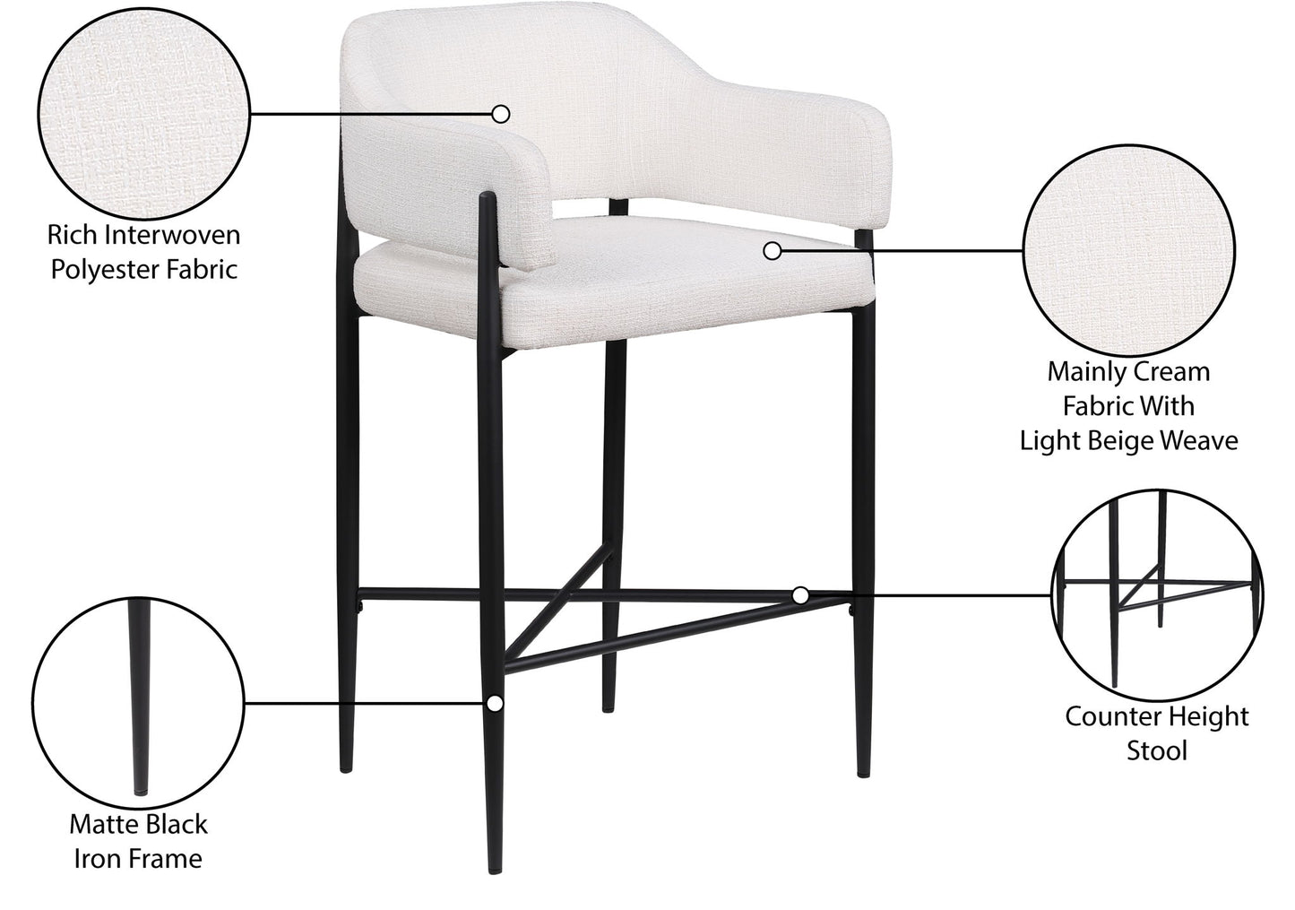 Dame - Fabric Upholstered Counter Stool (Set of 2)