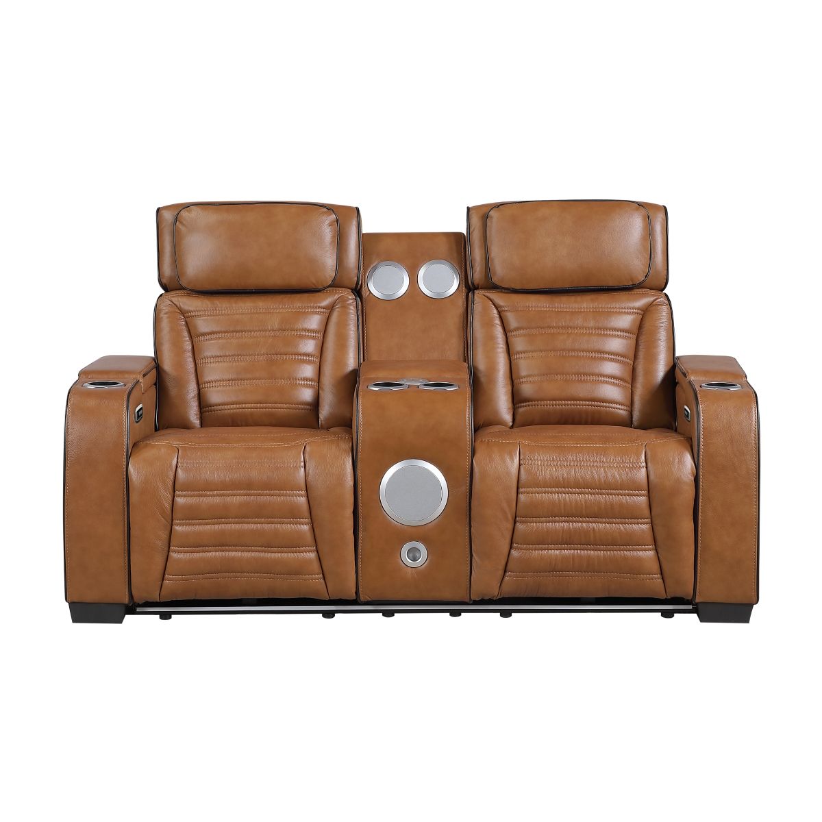 Cyber Power Double Reclining Love Seat with Center Console, Power Headrests, Storage Arms(Top and Side) ,Cup Holders, Wireless Speakers with Sub-Woofer, Air Massage, Heat, LED Lighting and Charging Ports