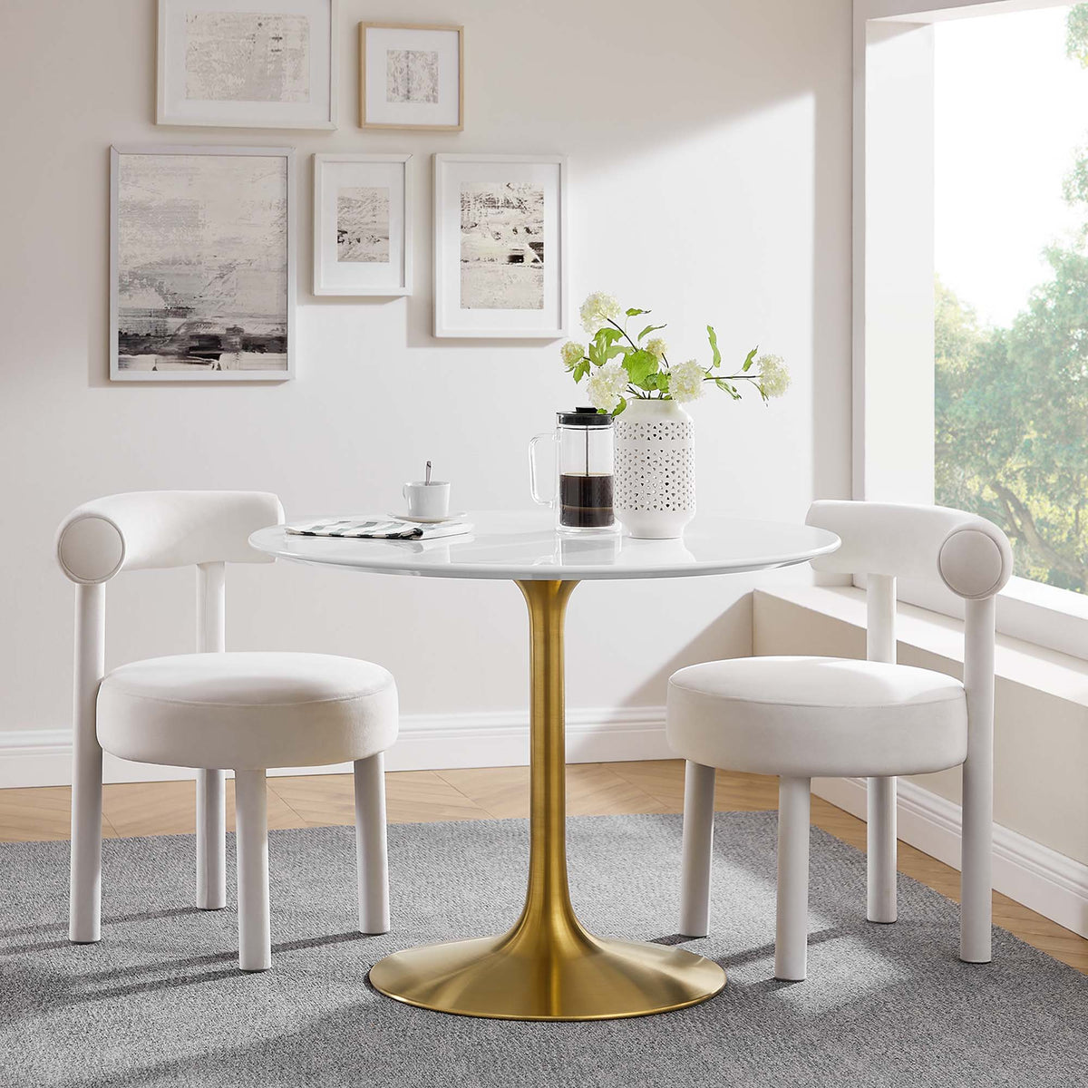 Lippa Round 40" Dining Table - Wood, Gold White