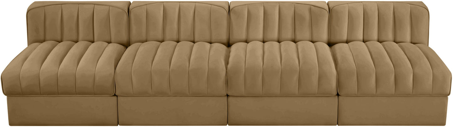 Rummi - Armless Velvet Performance Fabric Upholstered 4 Piece Modular Sofa