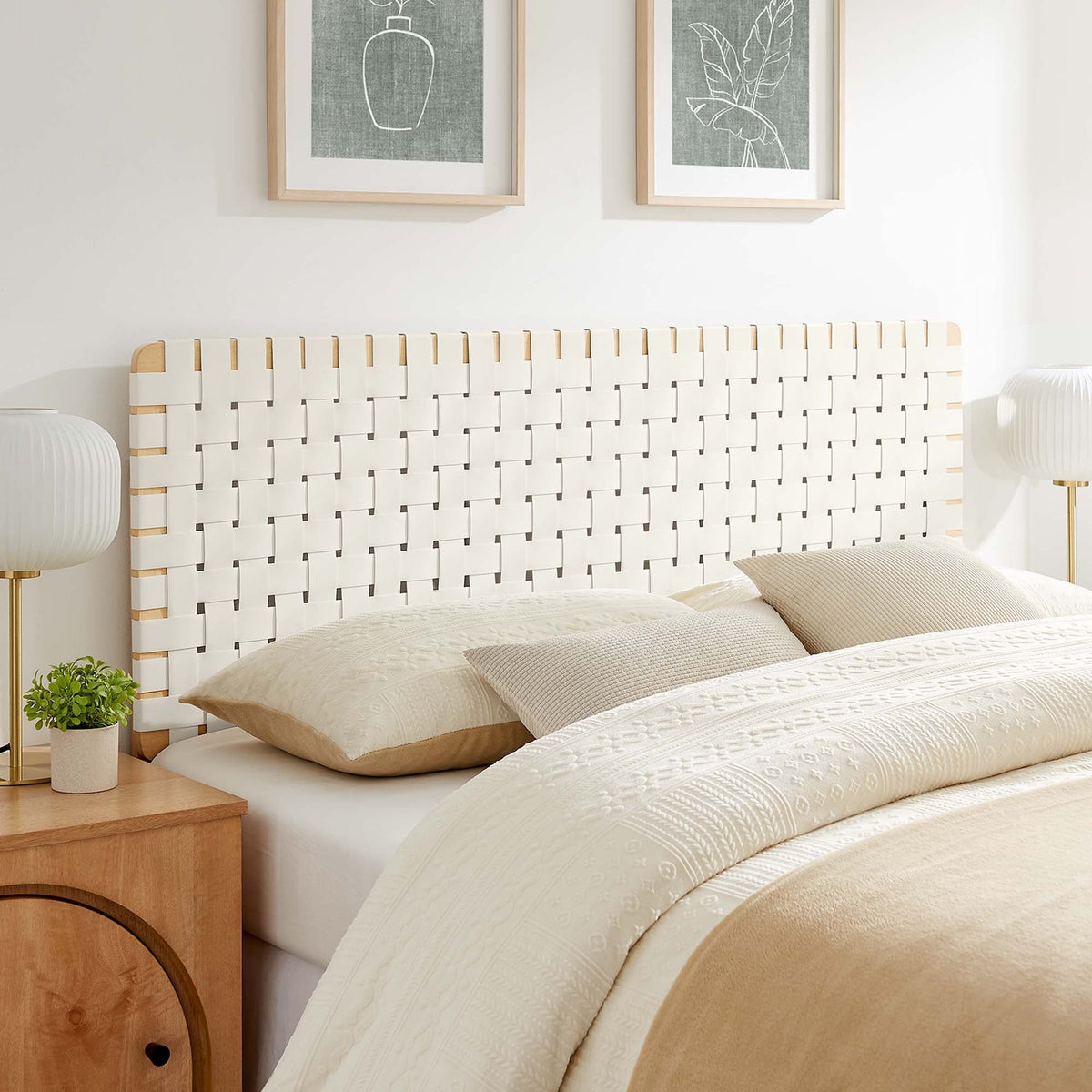Sparta Weave Vegan Leather Headboard - Queen, Natural Beige