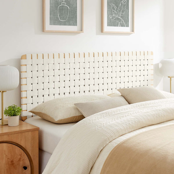 Sparta Weave Vegan Leather Headboard - Queen, Natural Beige