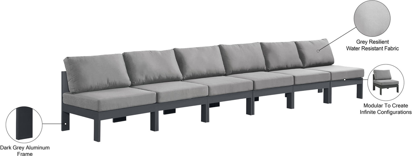 Nizuc - Outdoor Patio 6 Seat Armless Modular Sofa With Gray Frame