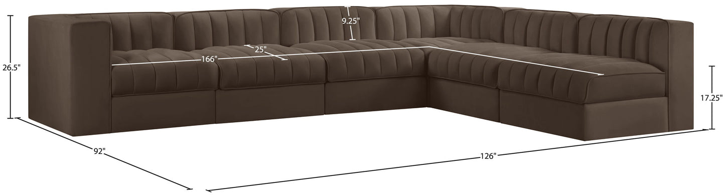 Rummi - Velvet Performance Fabric Upholstered 6 Piece Modular Sectional
