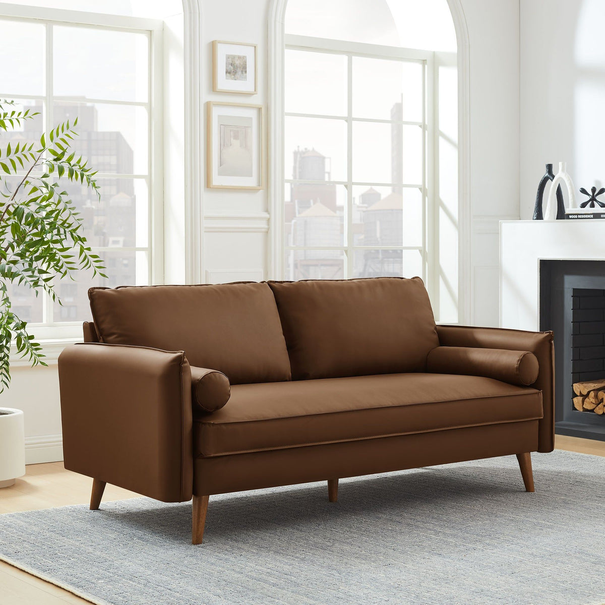 Revive Upholstered Vegan Leather Sofa - Brown