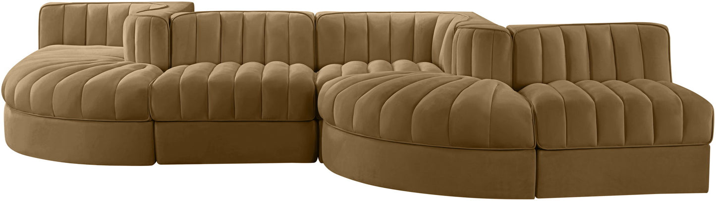 Rummi - Rounded Velvet Performance Fabric Upholstered 6 Piece Modular Sectional
