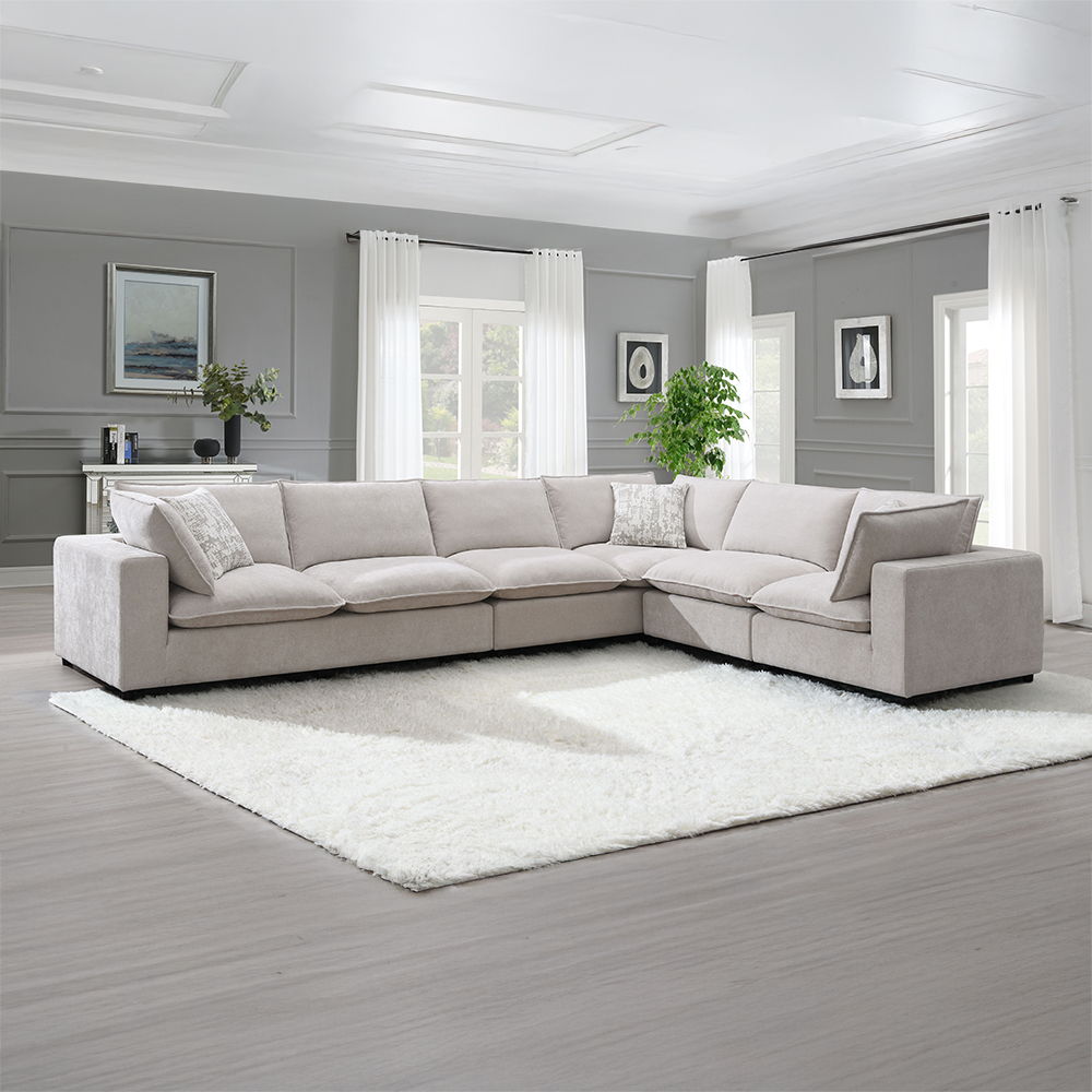 Marisa - Modular Left Facing Loveseat With 2 Pillows - Beige Boucle