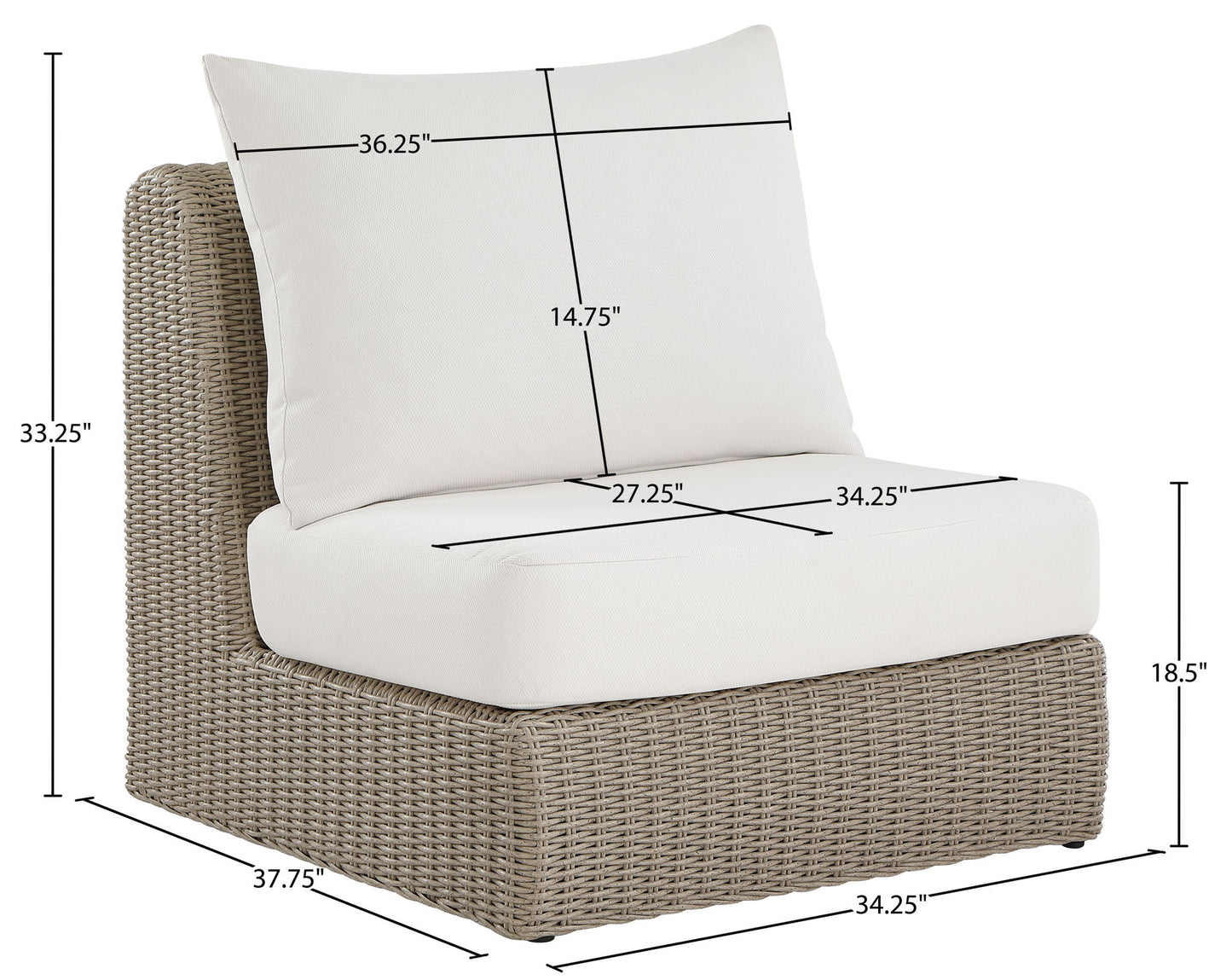 Seacrest - Olefin Water Resistant Fabric And Wicker Outdoor Patio Armless Chair