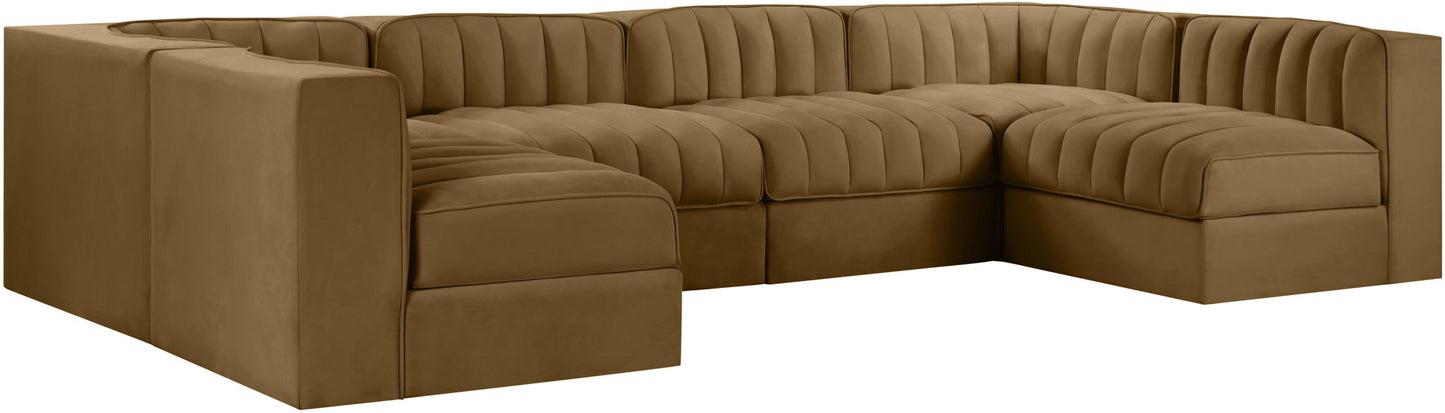 Rummi - Armless Velvet Performance Fabric Upholstered 6 Piece Modular Sectional