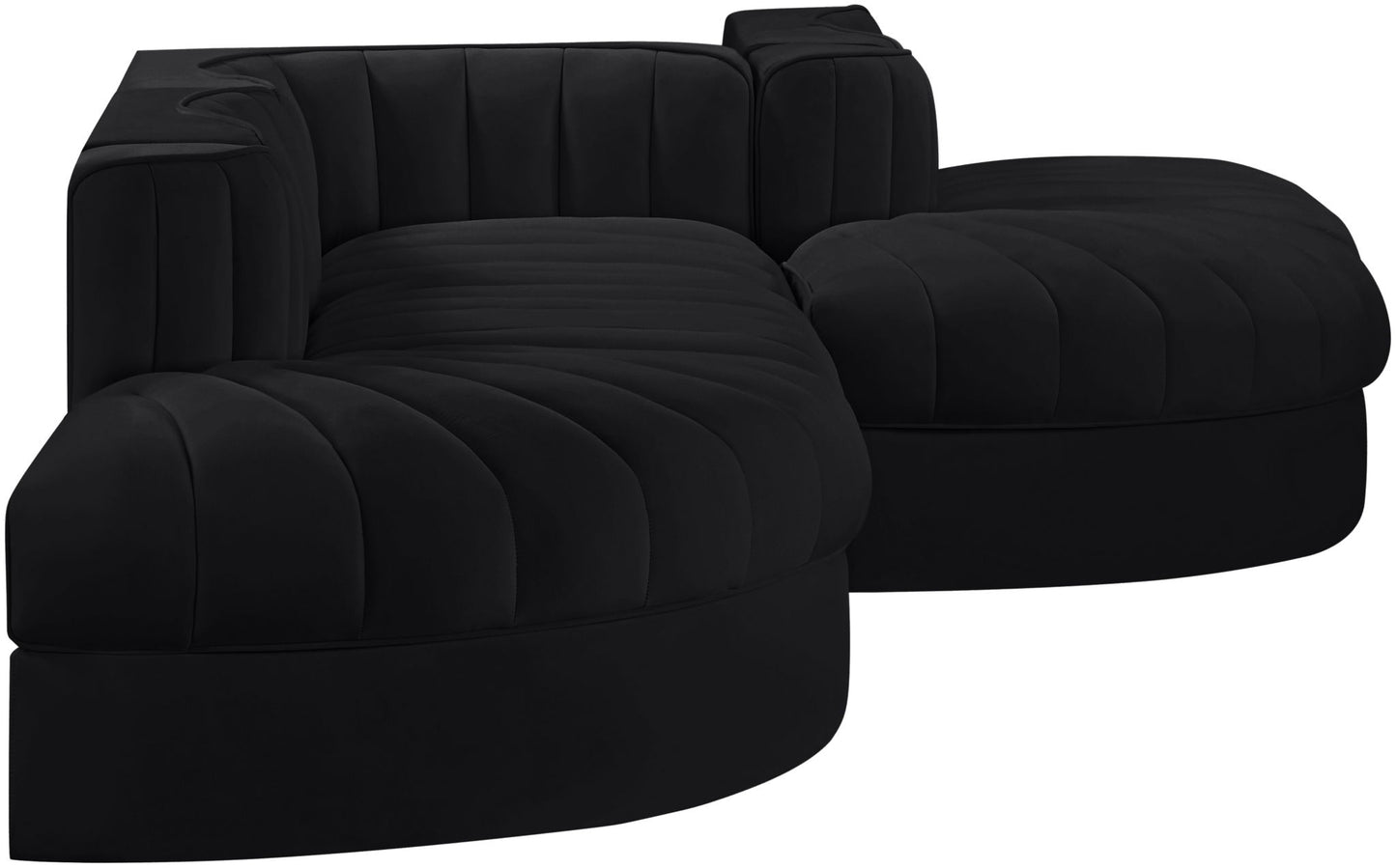 Rummi - Rounded Velvet Performance Fabric Upholstered 5 Piece Modular Sectional