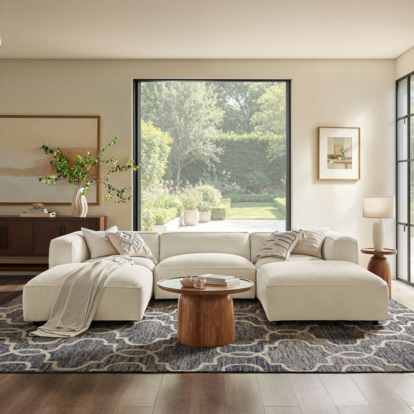 Auren 5 Piece Lattice Boucle Upholstered Modular Sectional - Cream