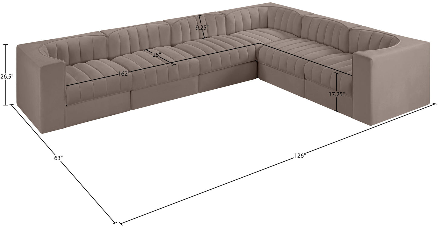 Rummi - Velvet Performance Fabric Upholstered 6 Piece Modular Sectional (With 3 Corner Chairs)