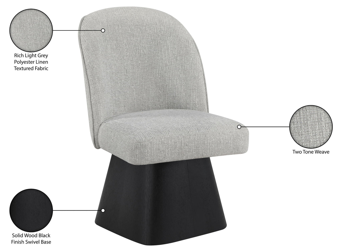Marlowe - Linen Textured Fabric Upholstered Swivel Dining Side Chair - Stained Black