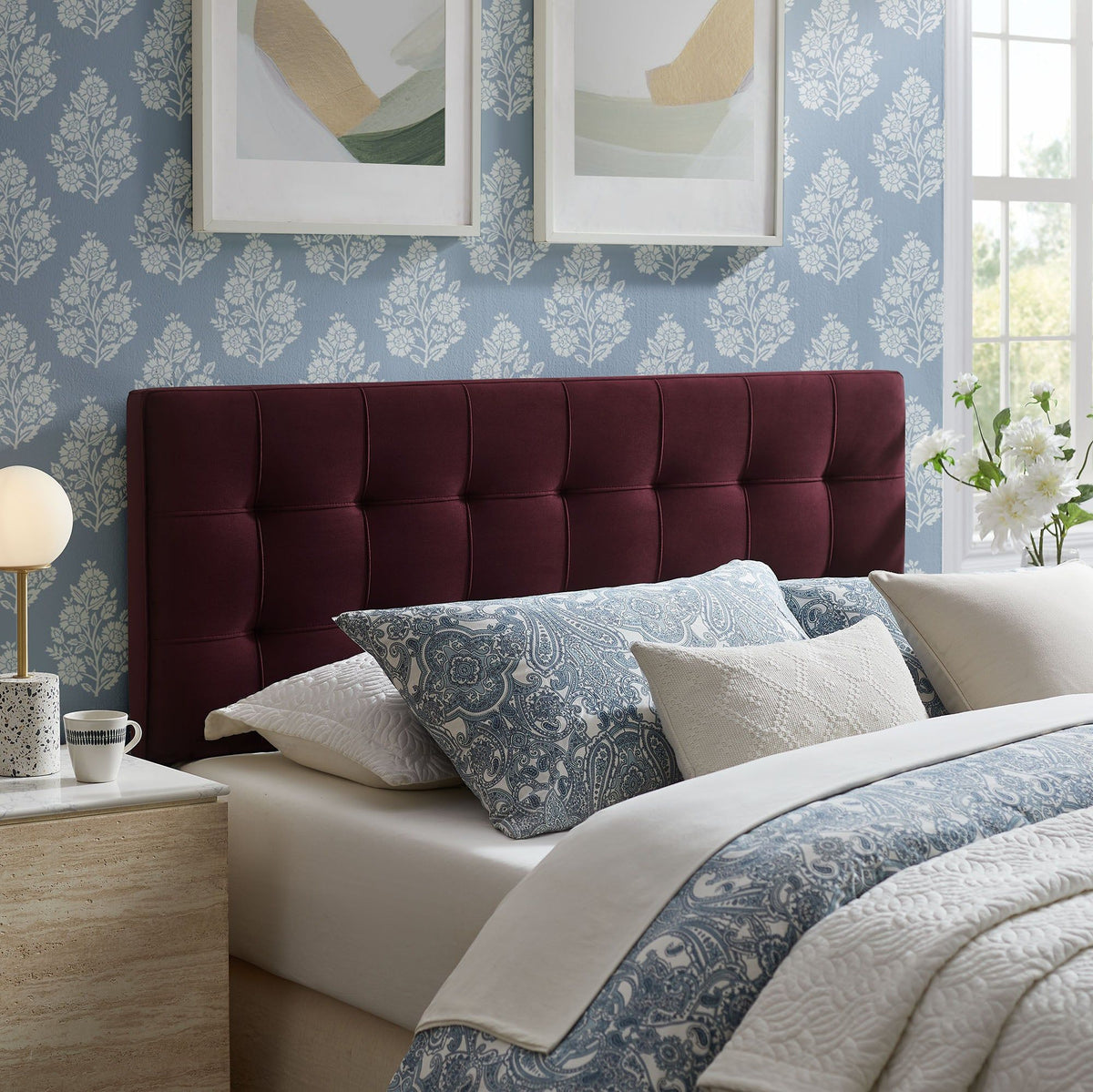 Lily Biscuit Tufted Performance Velvet Headboard - Full, Mulberry