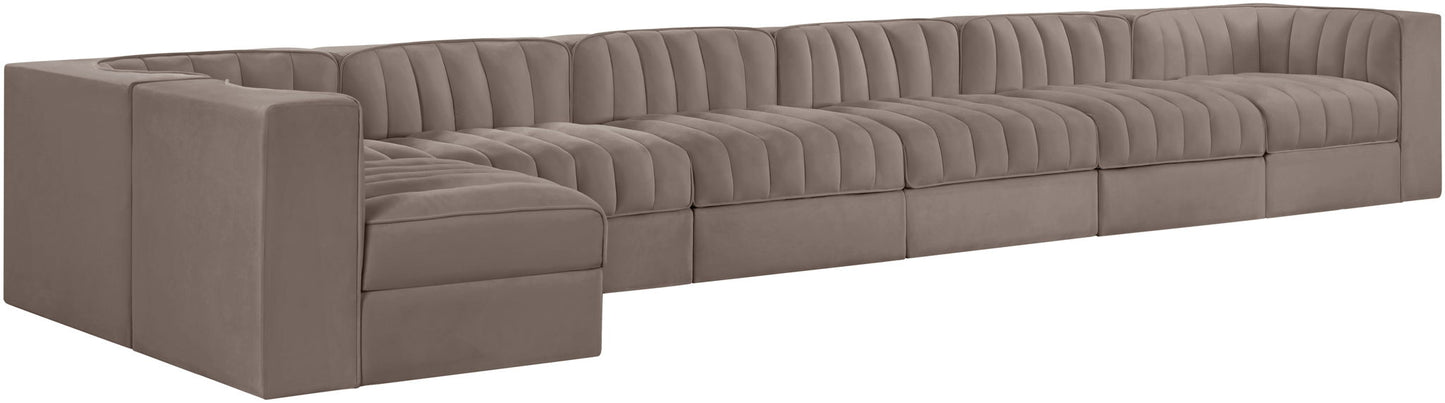 Rummi - Velvet Performance Fabric Upholstered 7 Piece Modular Sectional, L-Shaped (Right)