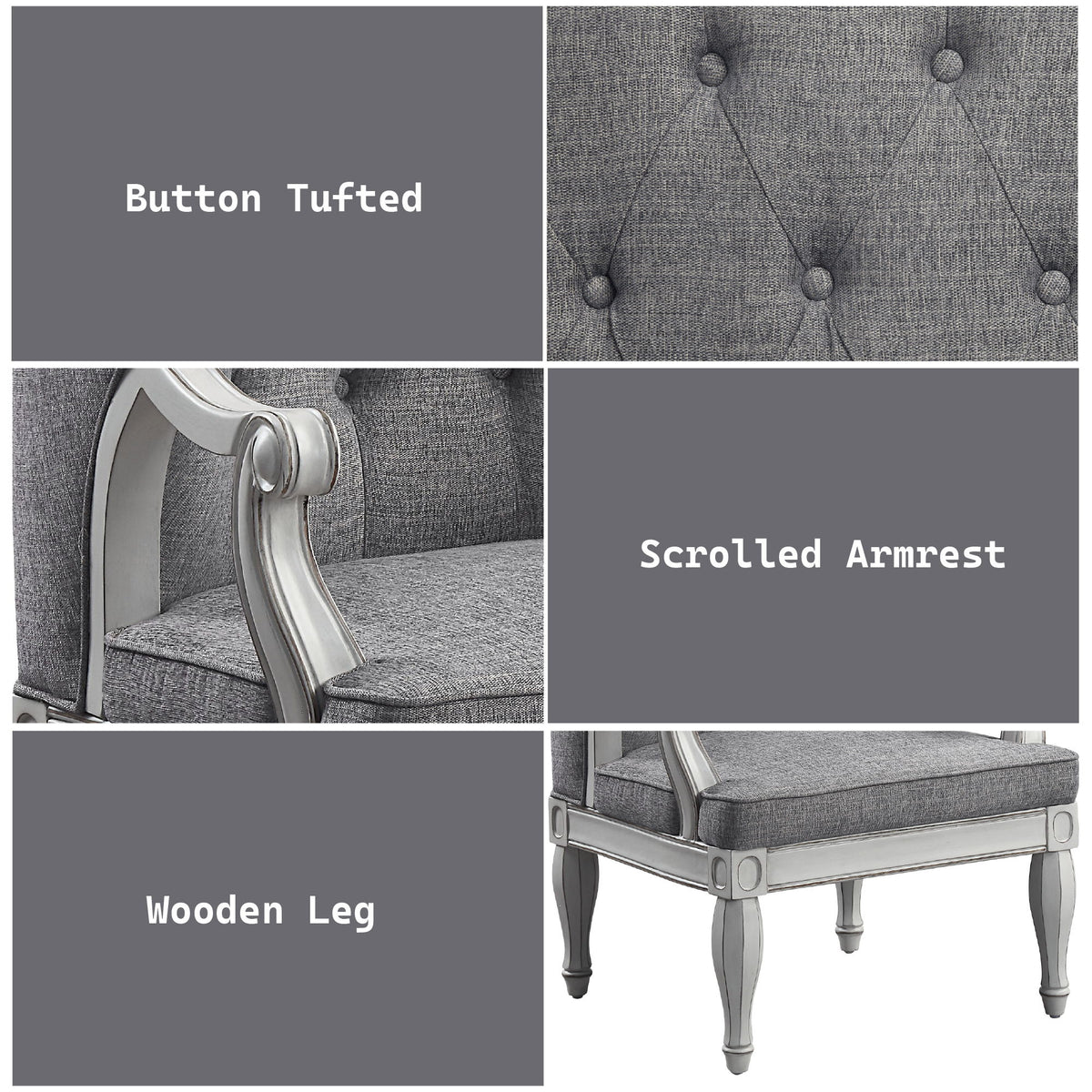 Florian - Chair - Gray Fabric & Antique White