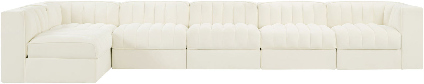 Rummi - Velvet Performance Fabric Upholstered 6 Piece Modular Sectional, L-Shaped (Right)