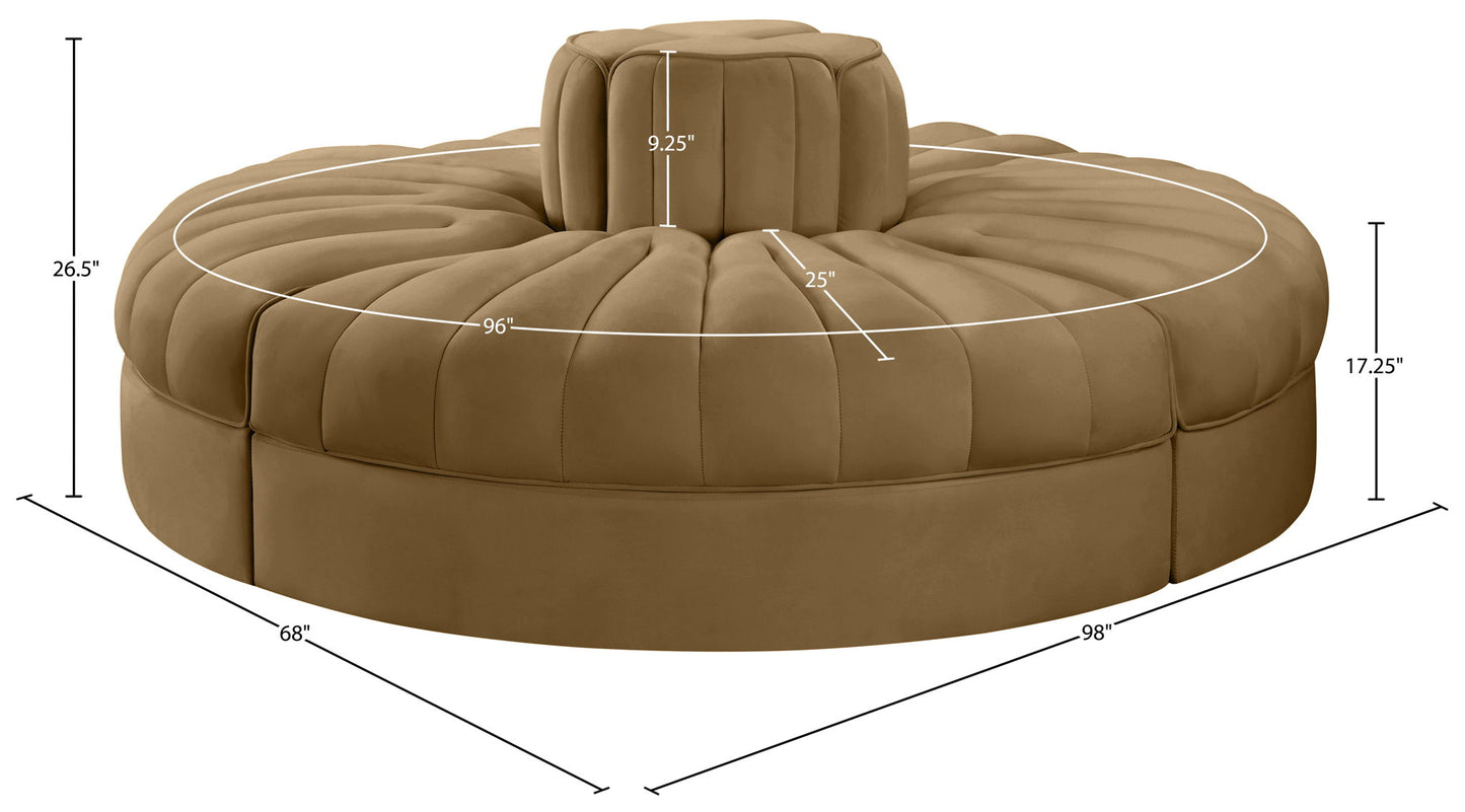 Rummi - Round Velvet Performance Fabric Upholstered 4 Piece Modular Sofa