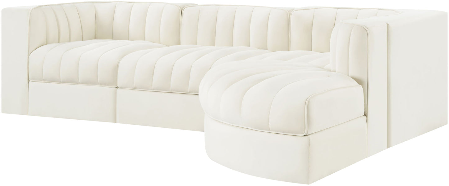 Rummi - Velvet Performance Fabric Upholstered 4 Piece Modular Sectional, With Reverse Corner Chair