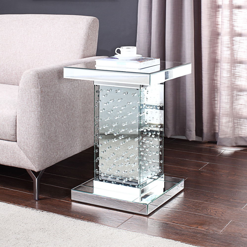 Nysa - 26" End Table - Mirrored & Faux Crystals