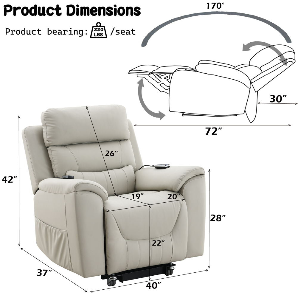 Marsha - Power Recliner With Lift & Massage - Light Gray Leather