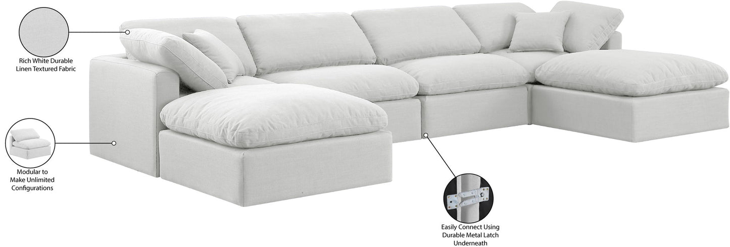 Indulge - Linen 6 Piece Modular Double Chaise Sectional - White