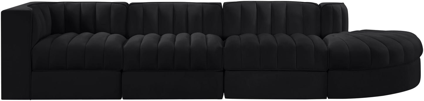 Rummi - Velvet Performance Fabric Upholstered 4 Piece Modular Sectional With Reverse Corner Chair