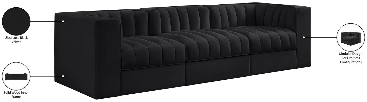 Rummi - Velvet Performance Fabric Upholstered 3 Piece Modular Sofa