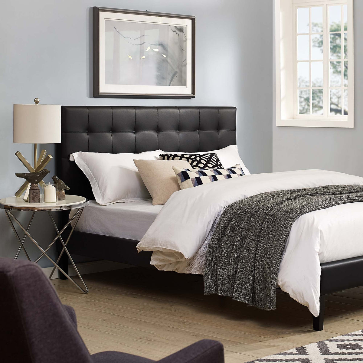 Paisley Tufted Upholstered Faux Leather Headboard - King/CA King, Black