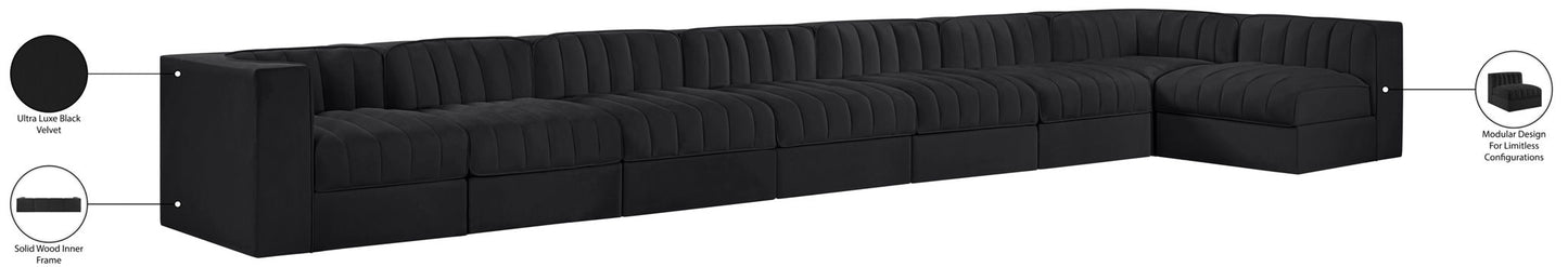 Rummi - Velvet Performance Fabric Upholstered 8 Piece Modular Sectional, L-Shaped (Right)