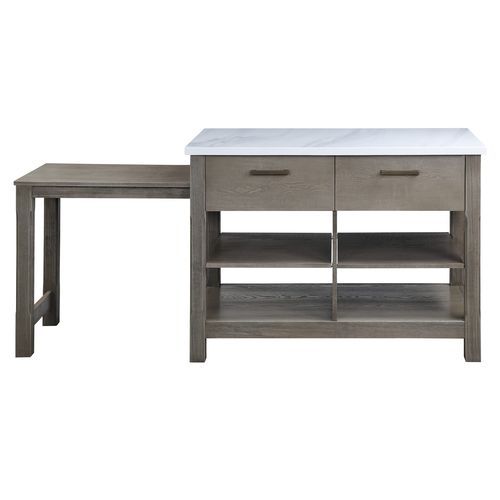 Feivel - Kitchen Island With Pull Out Table - Marble Top & Rustic Oak