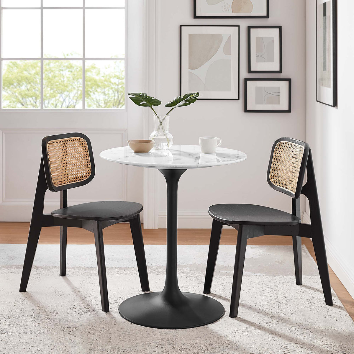 Lippa Round 28" Dining Table - Faux Marble, Black White