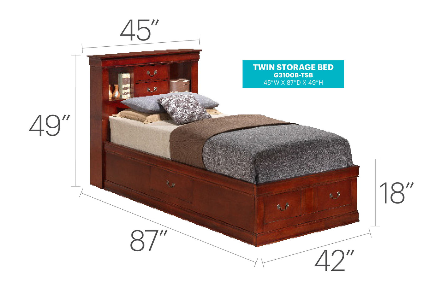 Glory Furniture - Louis Phillipe - Bookcase Storage Bed