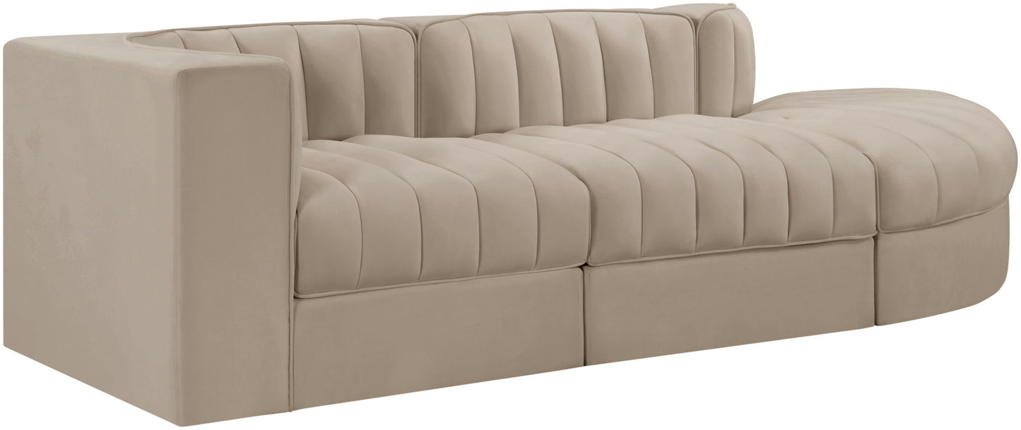 Rummi - Velvet Performance Fabric Upholstered 3 Piece Modular Sectional