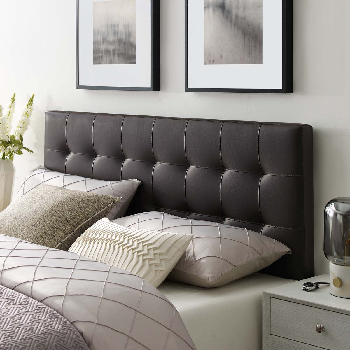 Lily Upholstered Vinyl Headboard - King, Brown
