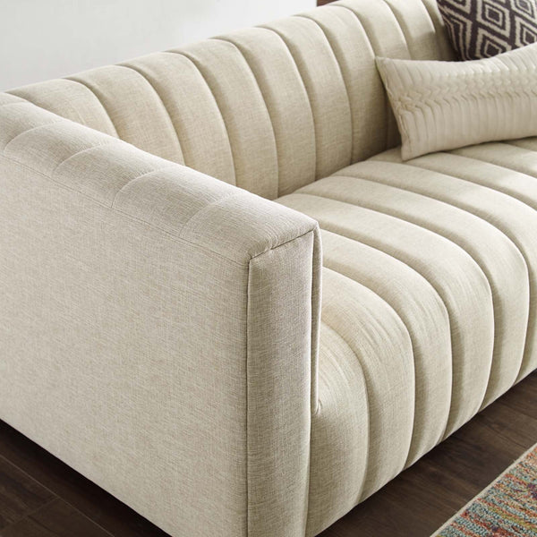 Reflection Channel Tufted Upholstered Fabric Sofa - Beige