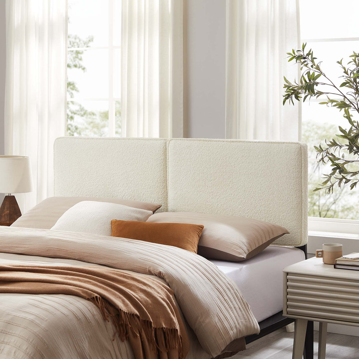 Lindee Boucle Fabric Headboard - King, Cream