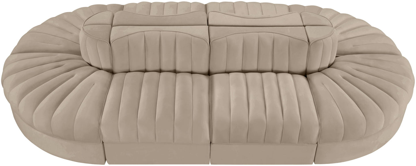 Rummi - Oval Velvet Performance Fabric Upholstered 8 Piece Modular Sectional