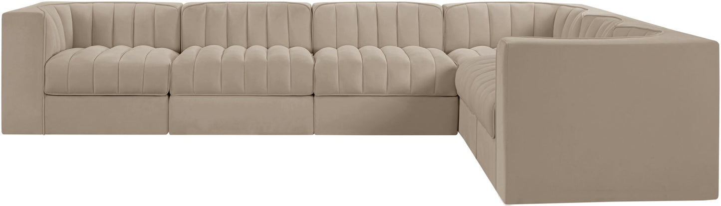 Rummi - Velvet Performance Fabric Upholstered 6 Piece Modular Sectional (With 3 Corner Chairs)
