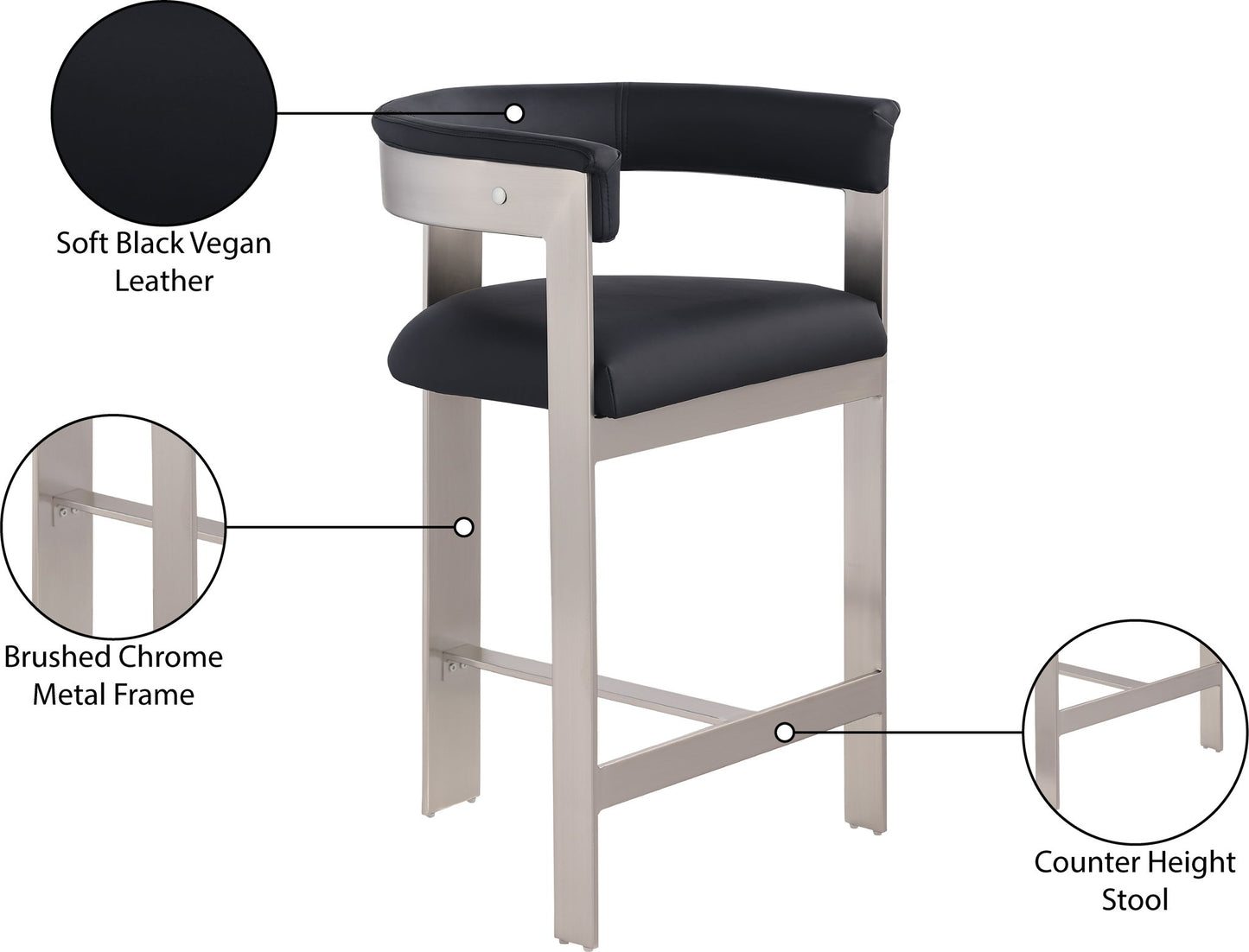 Romeo - Faux Leather Counter Stool With Silver Base (Set of 2)