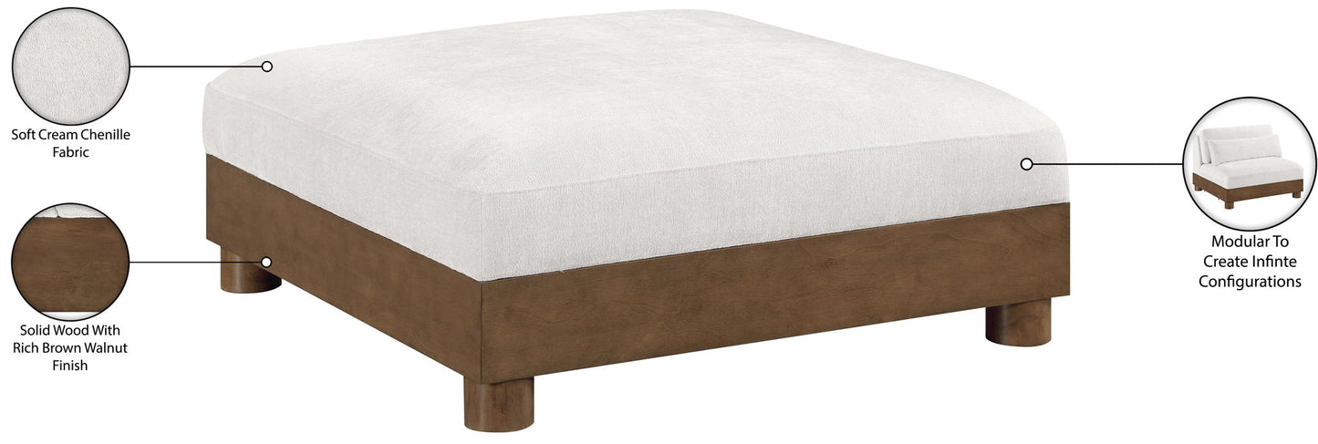 Turin - Chenille Fabric Upholstered Modular Ottoman - Walnut Base